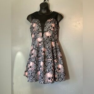 Black And Pink Skull And Roses Dress